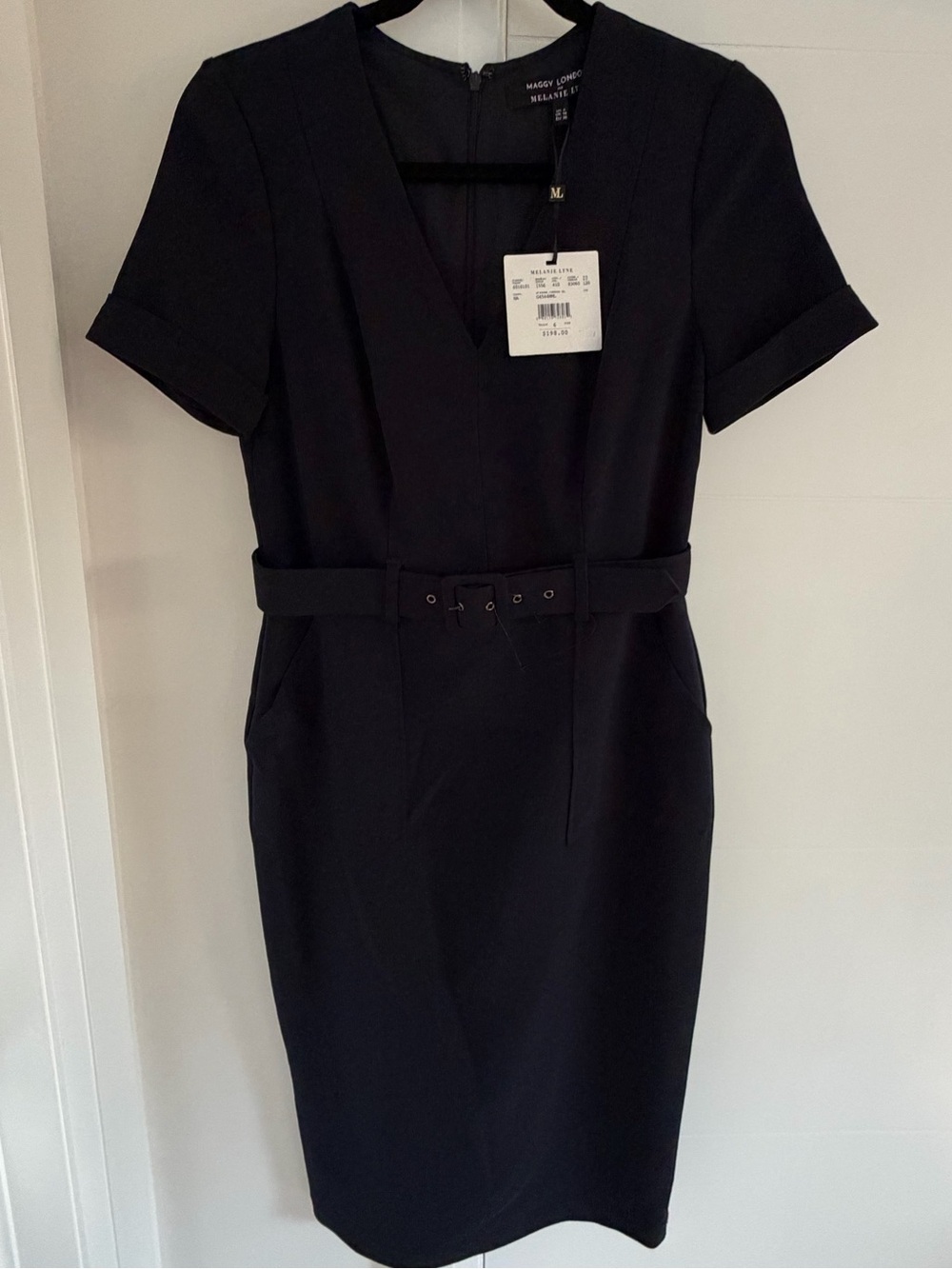NWT Maggy London Melanie Lyne Navy Belted Sheath Dress Size 6